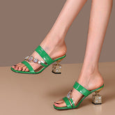 Square Toe Rhinestone High Heeled Sandals Oshnow